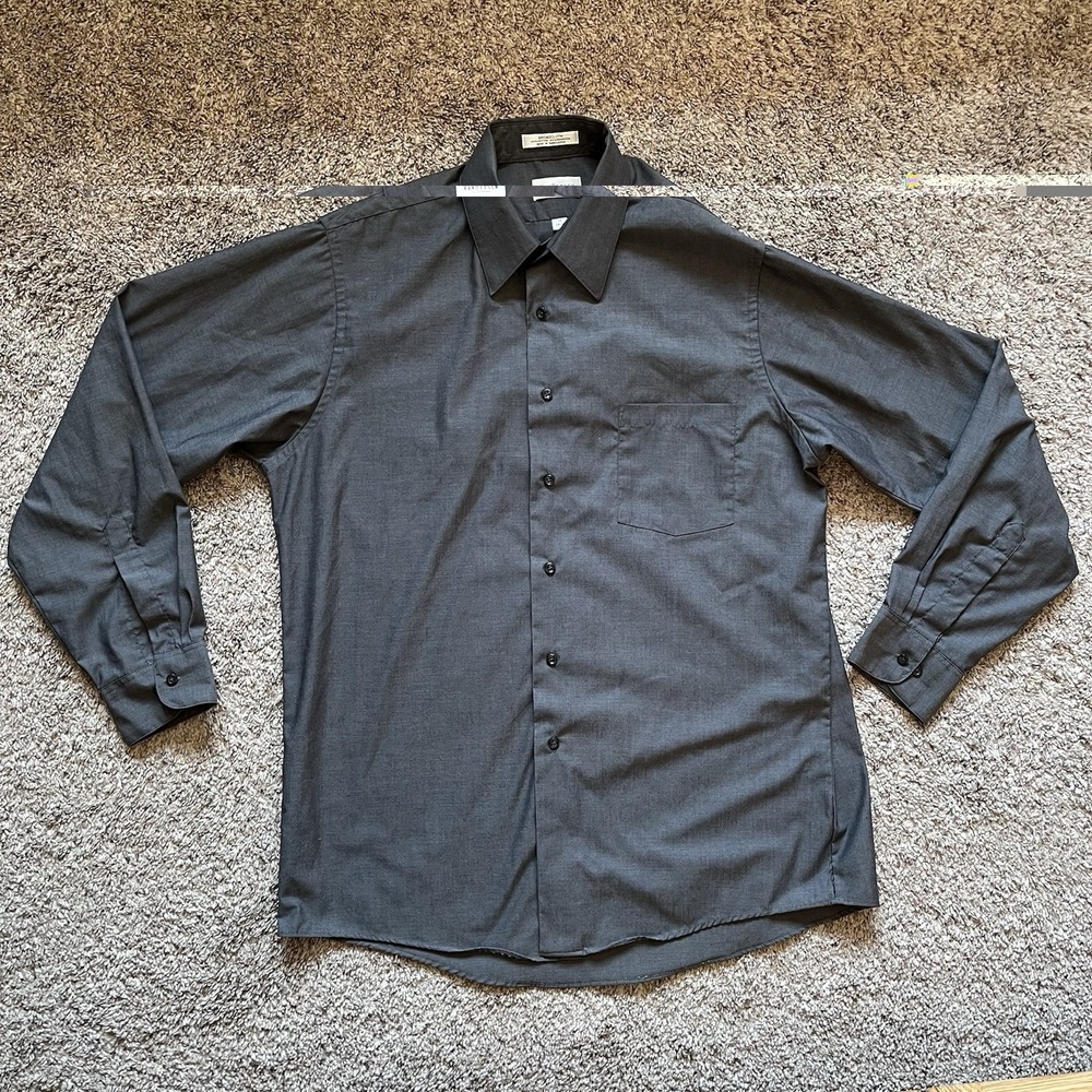 Van Heusen Dress Shirt Men's 16 34/35 Large Gray Button Up